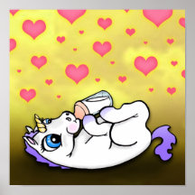 Babyunicorn som matar tid - lila - tryck affischer