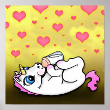 Babyunicorn som matar tid - rosa - tryck posters