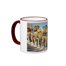Badningskönhetpersikor, fjädrar Laketappning Kaffe Mugg