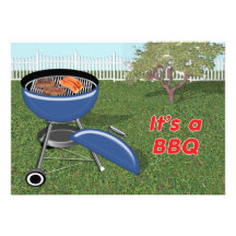 Bakgården staket, träd & grillar grillfesten skräddarsydda inbjudan