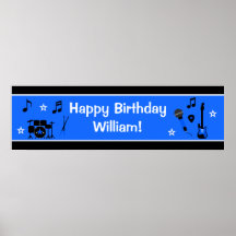 Baner 40x12 för rockstjärnapojkefödelsedag affisch