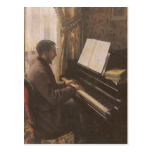 Barn bemannar att leka pianot av Gustave Caillebot Vykort