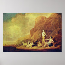 Barn herde och Shepherdess av potter Pieter Sy Posters