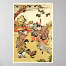 Barn och tupp för kall vintageukiyo-e japanska posters