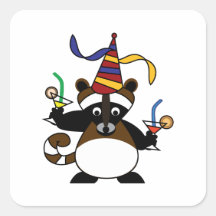 Barns födelsedagparty: Raccoon Fyrkantigt Klistermärke