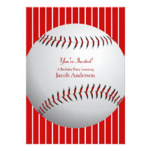 Baseballfödelsedaginbjudan (röda randar)
