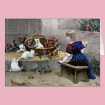 Basket Full of White Kittens and Red Roses kort