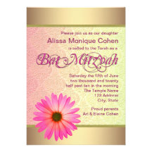 Bat mitzvah inbjudningar för rosa daisy
