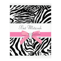 Bat mitzvah rosa sebra inbjudningskort