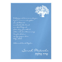 Bat mitzvah träd för inbjudanSarah Mikaela blått