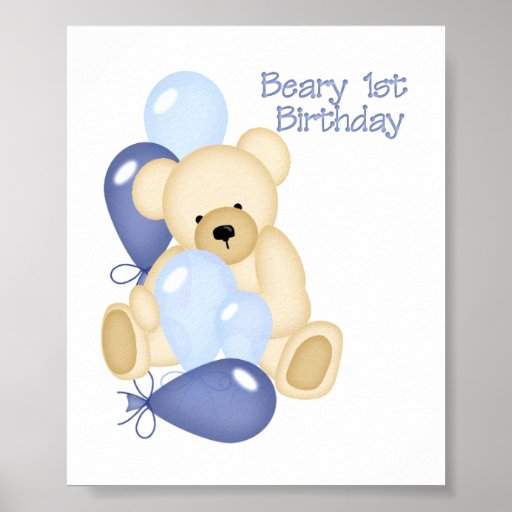 Beary 1st födelsedag (POJKEN) Affischer