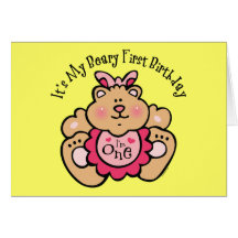 Beary 1st födelsedagflicka hälsnings kort