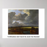Befästningar och kyrka av Jacob Skåpbil Ruisdael Affisch