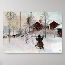 Beklädagården och tvättar huset i snön affisch