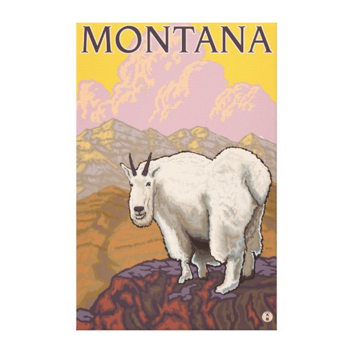 Berg GoatMontanaVintage reser affischen Sträckta Canvas Tryck