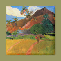 Berg i Tahiti Gauguin som målar varmt färgrikt magneter