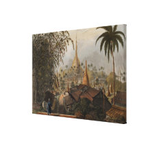 Beskåda av den underbara Dagon pagodaen och den nä Sträckta Canvas Tryck