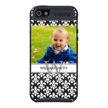 Beställnings- foto & Monogram Fleur De Lis Svärta iPhone 5 Cases