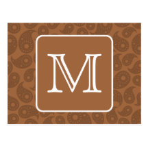 Beställnings- Monogram. Brun Paisley för mörk mode Vykort