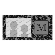 Beställnings- Monogram. Grå och svart Paisley mode Skräddarsydda Fotokort