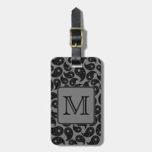 Beställnings- Monogram. Grå och svart Paisley mode Bagage Lappar