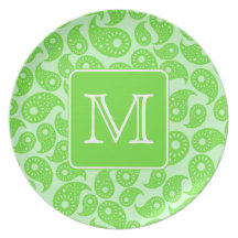 Beställnings- Monogram. Ljust - grön Paisley model Tallrik