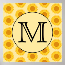 Beställnings- Monogram, med gula Sunflowers. Print
