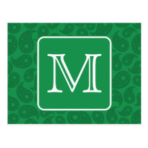Beställnings- Monogram. Mörk - grön Paisley modell Vykort