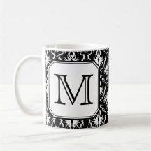 Beställnings- Monogram. Svartvit damastast modell Kaffe Koppar