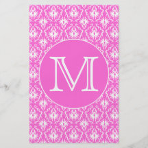 Beställnings- Monogram. Vit- och rosadamastmodell Full Färg Flygblad