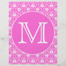 Beställnings- Monogram. Vit- och rosadamastmodell Personliga Flygblad