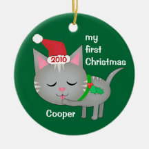 Beställnings- prydnad för för julSanta katt/kattun Julgranskula