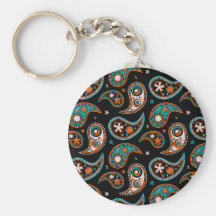 Besynnerlig Paisley turkos och orange Nyckel Ring