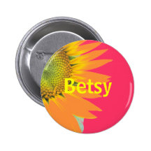 Betsy solrosrosor och gult ljust känt emblem knapp