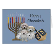 Bichon Frise Chanukah kortmenora Dreidel