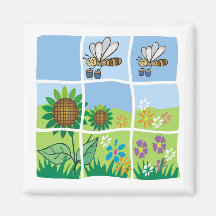 Bin och blommor kylskåpmagneter