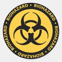 Biohazardsymbolklistermärke med text