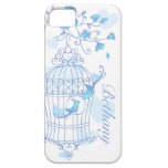 Birds and cage aqua blue name iphone 5 case