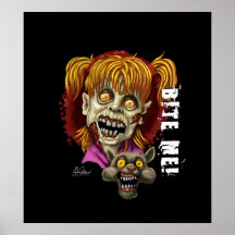 Bita mig den Zombieflickan och katten Print