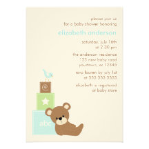 Björn- och alfabetleksakkvarterbaby shower {blått} skräddarsydda inbjudan