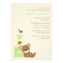 Björn- och alfabetleksakkvarterbaby shower {grönt} anpassningsbara inbjudningskort