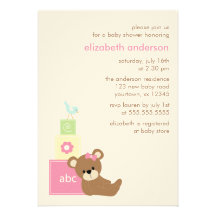 Björn- och alfabetleksakkvarterbaby shower {rosor} personliga inbjudan