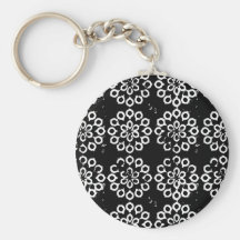 Black and White Leaf Flower Petal Pattern Key Chain