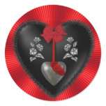 Black Satin and Silver Heart Sticker