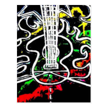 Blacklight/flammande gitarr för neonstänk på huvud vykort