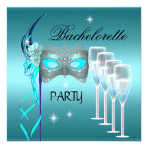 Blått för Bachelorette partykricka maskerar champa Kort För Inbjudningar