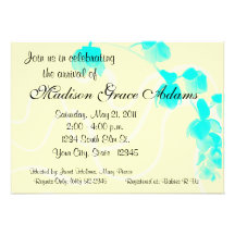 Blått/gul blom- baby shower Invititation Tillkännagivande