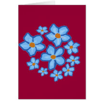 Blått och gula blommor förbigår kortet