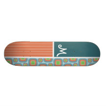 Blått och orange Retro mönster Skateboard Decks