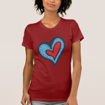 Blått och röd hjärta tee shirt